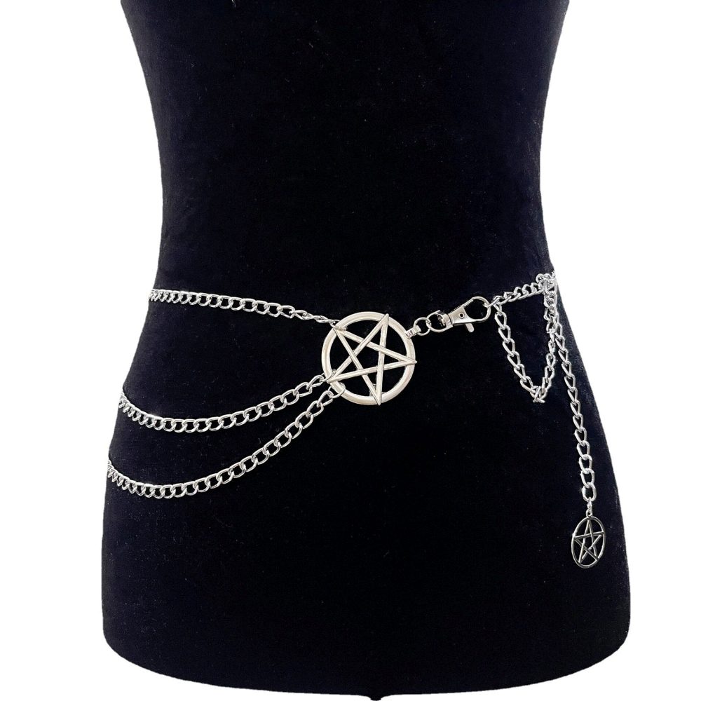 Zac's Alter Ego - Pentagram Charm Triple Chain Ceinture pour la taille - Couleur argent